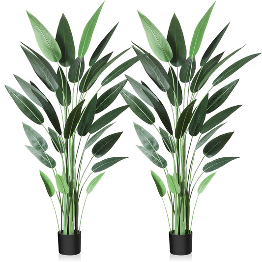 CROSOFMI Artificial Canna Lily Tree 6 Feet Fake Tropical Palm Tree with 28 Trunks,Perfect Large Faux Silk Plants in Pot for Indoor Outdoor Home Office Garden Modern Decoration Housewarming Gift,2pcs