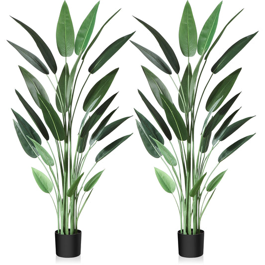CROSOFMI Artificial Canna Lily Tree 5.2 Feet Fake Tropical Palm Tree with 25 Trunks,Perfect Large Faux Silk Plants in Pot for Indoor Outdoor Home Office Garden Modern Decoration Housewarming Gift，2pcs