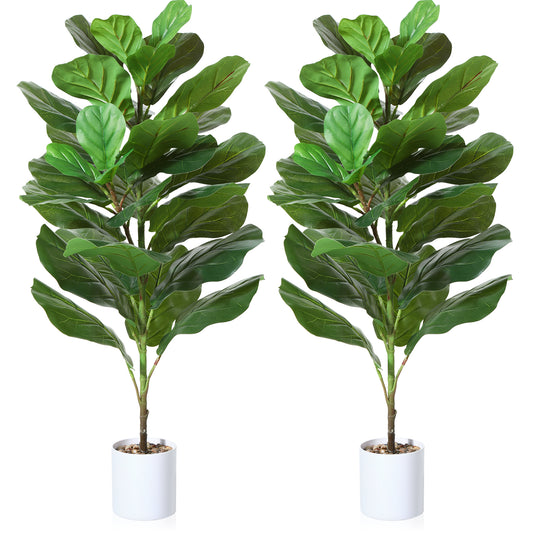 CROSOFMI Artificial Mini Fiddle Leaf Fig Tree 37 Inch Fake Ficus Lyrata Plant with 15 Leaves Faux Plants in White Pot for Indoor House Home Office Modern Decoration Perfect Housewarming Gift