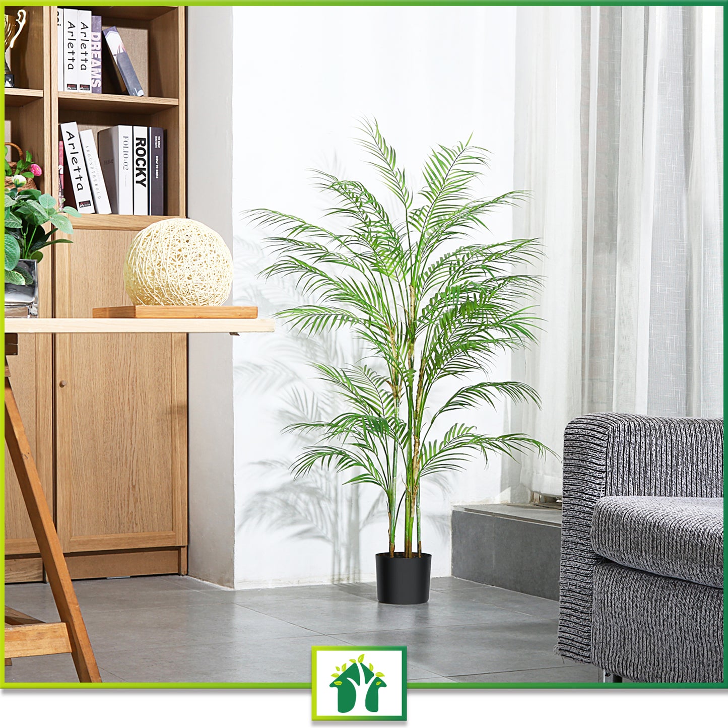 CROSOFMI Artificial Paradise Palm Tree 4.3Feet Fake Tropical Palm Tree, Perfect Faux Plants in Pot for Indoor Outdoor House Home Office Garden Modern Decoration Housewarming Gift-1Pack