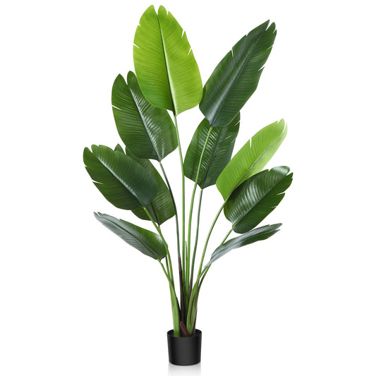 CROSOFMI Artificial Bird of Paradise Plant 5 Feet Fake Tropical Palm Tree with 10 Leaves,Perfect Faux Plants in Pot for Indoor Outdoor House Home Office Garden Modern Decoration Housewarming Gift