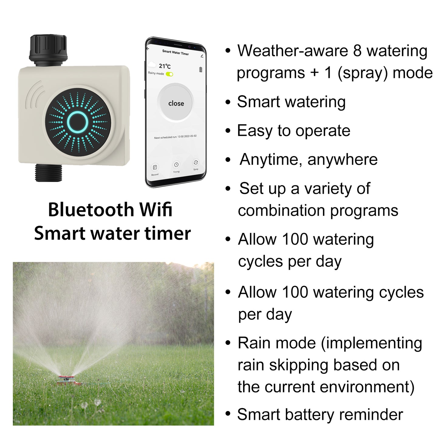 CROSOFMI WiFi Water Timer, Smart Sprinkler Timer for Garden, Hose Faucet Watering Timer with WiFi Hub, Wireless Remote APP Control Irrigation System, Water Flow Meter for Garden Lawn Watering