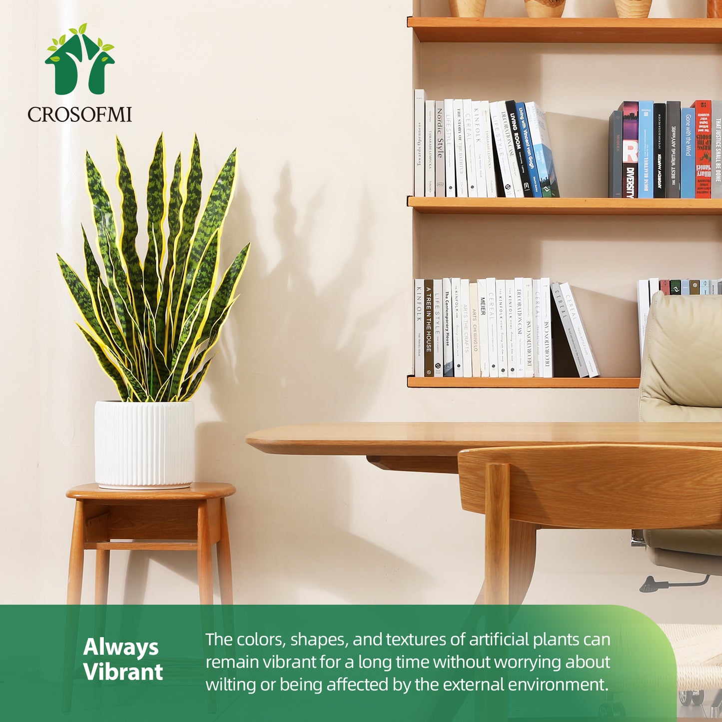 CROSOFMI Artificial Snake Plant 35 Inch Fake Sansevieria Tree with 32 Leaves Perfect Faux Mother in Law Plants in Pot for Indoor House Home Office Garden Modern Decoration Housewarming Gift,Yellow，2pcs
