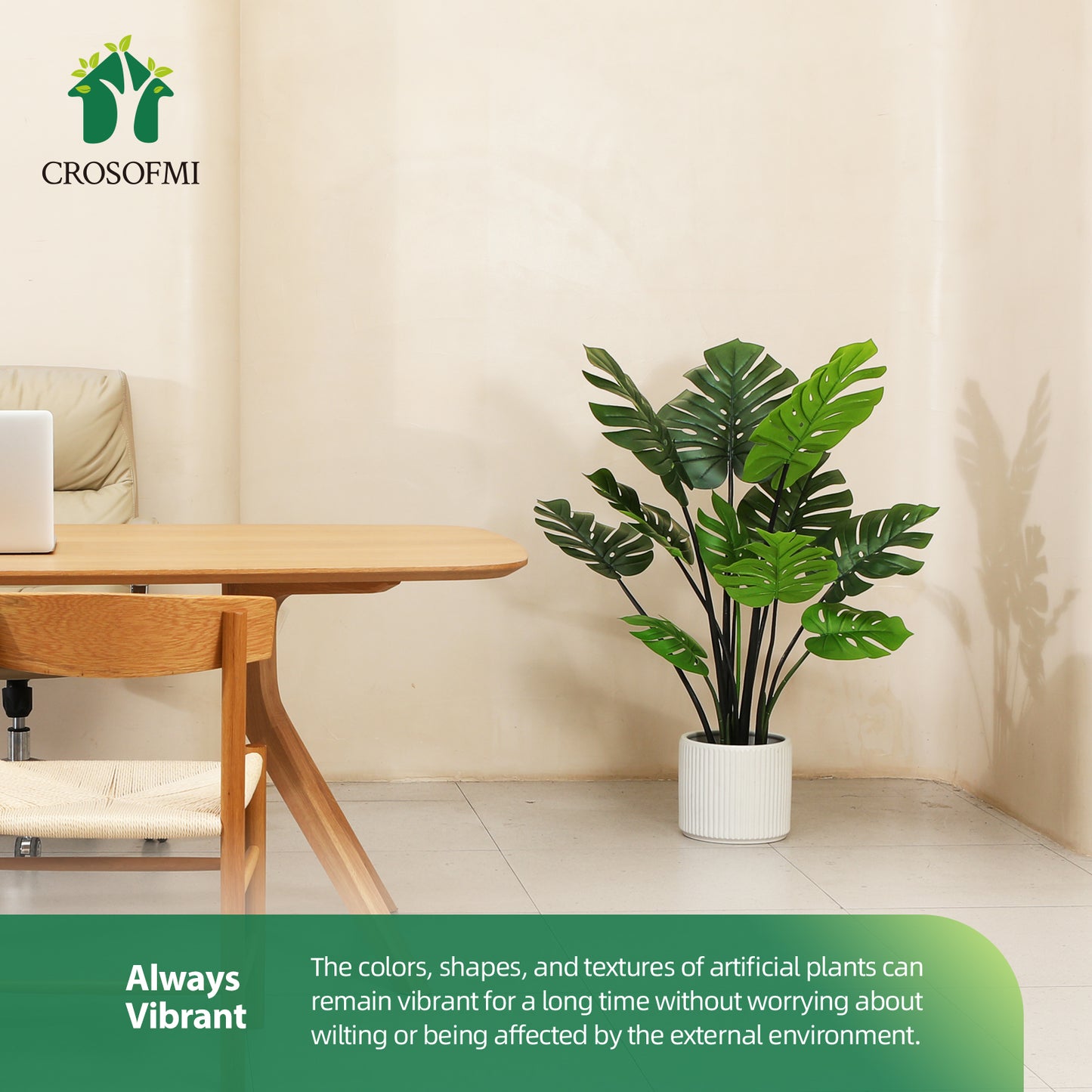 CROSOFMI Artificial Monstera Deliciosa Plant 47" Fake Tropical Palm Tree, Perfect Faux Swiss Cheese Plants in Pot for Indoor Outdoor House Home Office Garden Modern Decoration Housewarming Gift