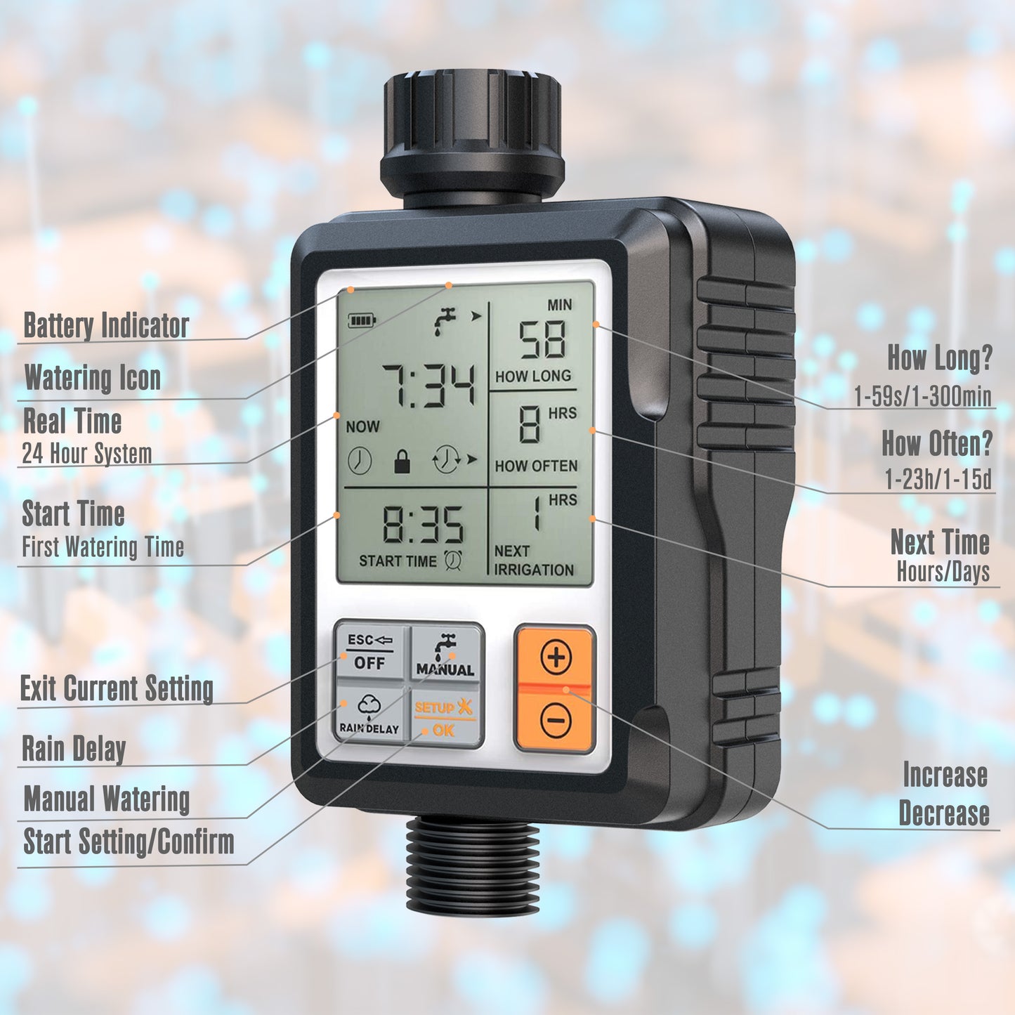 CROSOFMI Sprinkler Timer,Water Timer Digital Programmable Garden Lawn Hose Faucet Timer Irrigation System Controller/Child Lock Mode/Auto&Manual Mode/Rain Delay/3" HD Large Screen/IP65