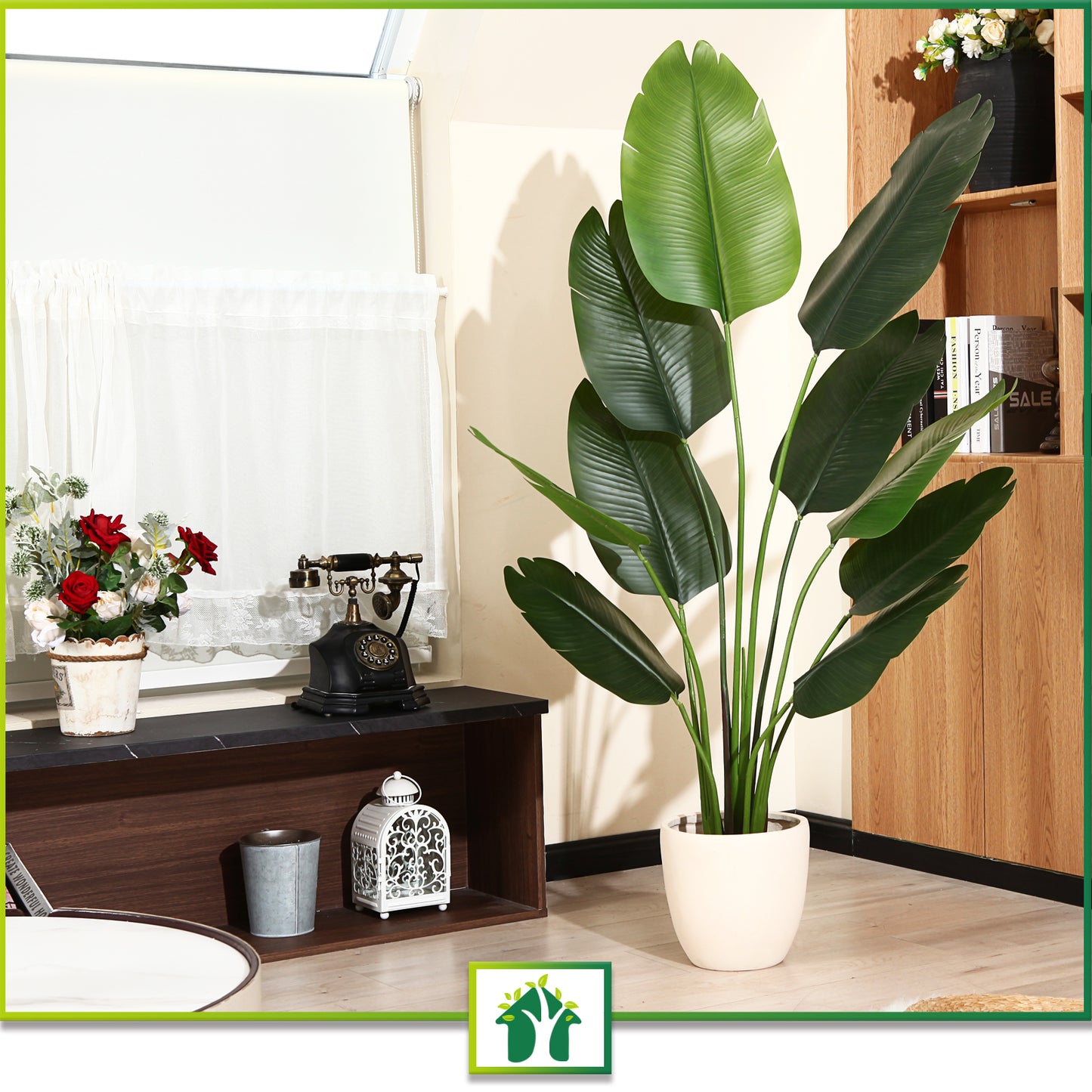 CROSOFMI Artificial Bird of Paradise Plant 5 Feet Fake Tropical Palm Tree with 10 Leaves,Perfect Faux Plants in Pot for Indoor Outdoor House Home Office Garden Modern Decoration Housewarming Gift，2pcs