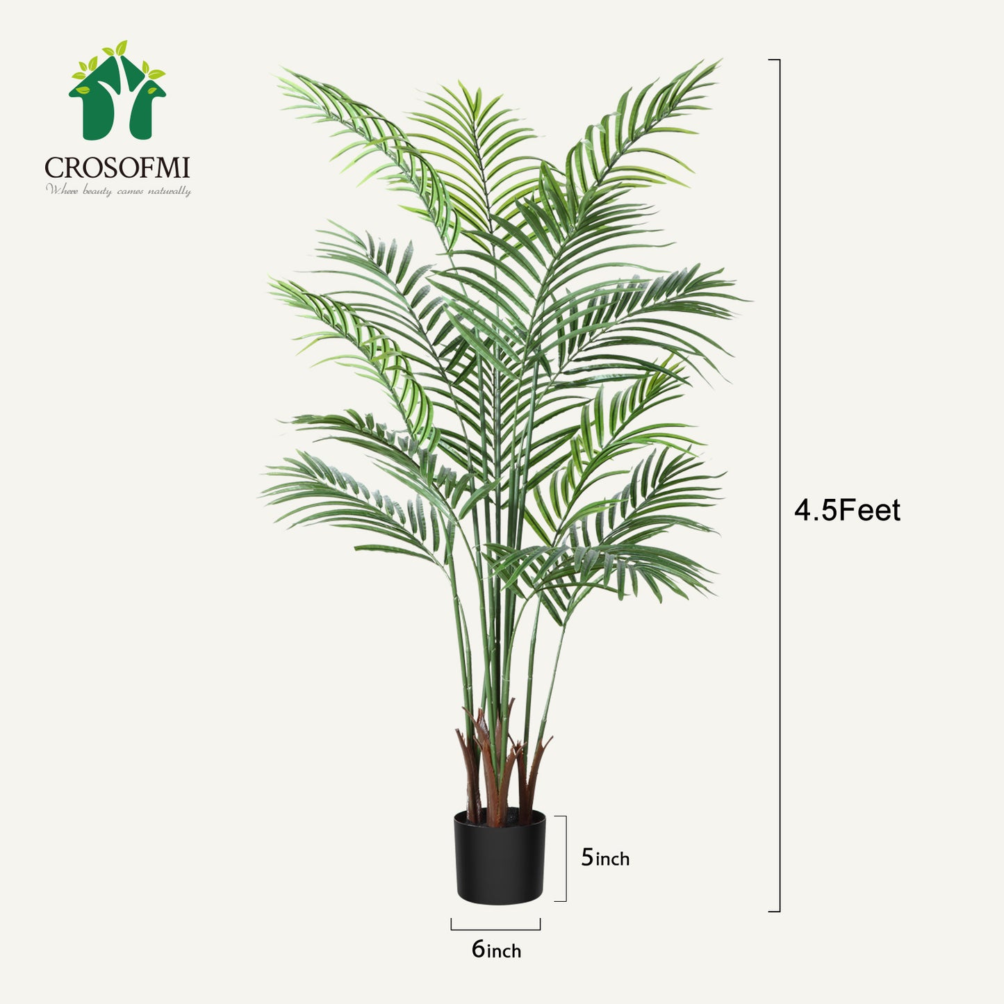 CROSOFMI Artificial Areca Palm Plant 5 Feet Fake Palm Tree with 13 Leaves Faux Yellow Palm in Pot for Indoor Outdoor House Home Office Modern Decoration Perfect Housewarming Gift