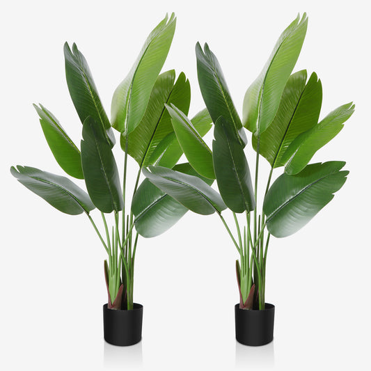CROSOFMI Artificial Bird of Paradise Plant 4 Feet Fake Tropical Palm Tree with 8 Leaves,Perfect Faux Plants in Pot for Indoor Outdoor House Home Office Garden Modern Decoration Housewarming Gift，2pcs