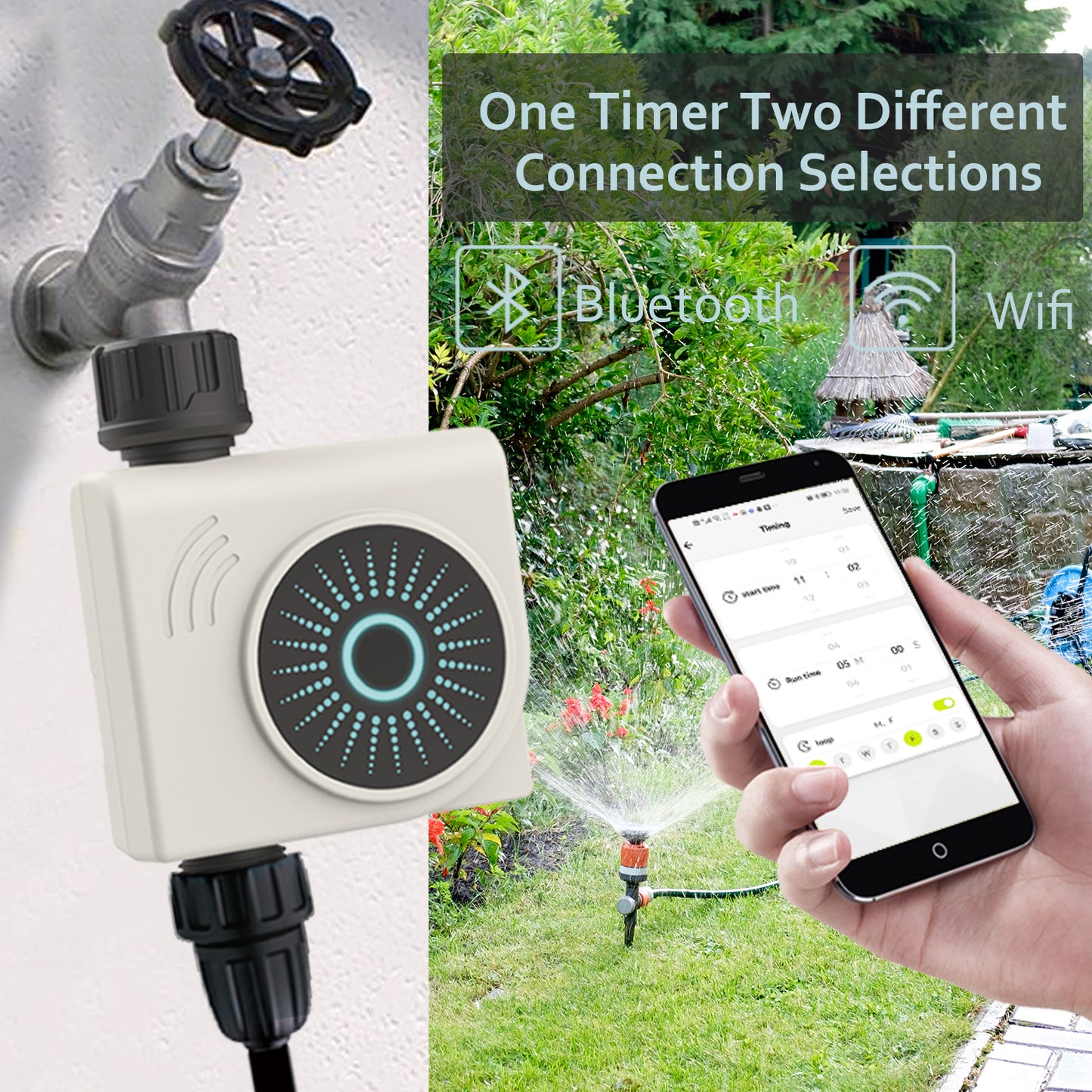 CROSOFMI WiFi Water Timer, Smart Sprinkler Timer for Garden, Hose Faucet Watering Timer with WiFi Hub, Wireless Remote APP Control Irrigation System, Water Flow Meter for Garden Lawn Watering