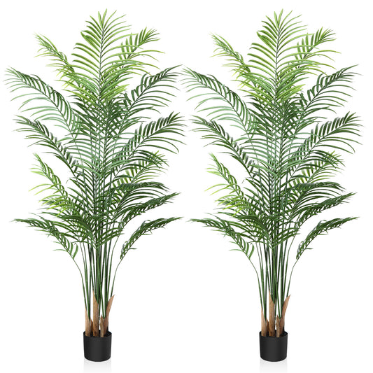 CROSOFMI Artificial Areca Palm Plant 6Feet Fake Tropical Palm Tree, Perfect Faux Dypsis Lutescens Plants in Pot for Indoor Outdoor House Home Office Garden Modern Decoration Housewarming Gift-2Pack