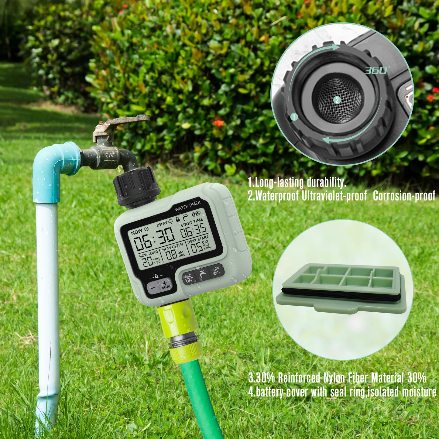 CROSOFMI Sprinkler Timer,Water Timer Digital Programmable Garden Lawn Hose Faucet Timer Irrigation System Controller/Child Lock Mode/Auto&Manual Mode/Rain Delay/IPX5 Blue