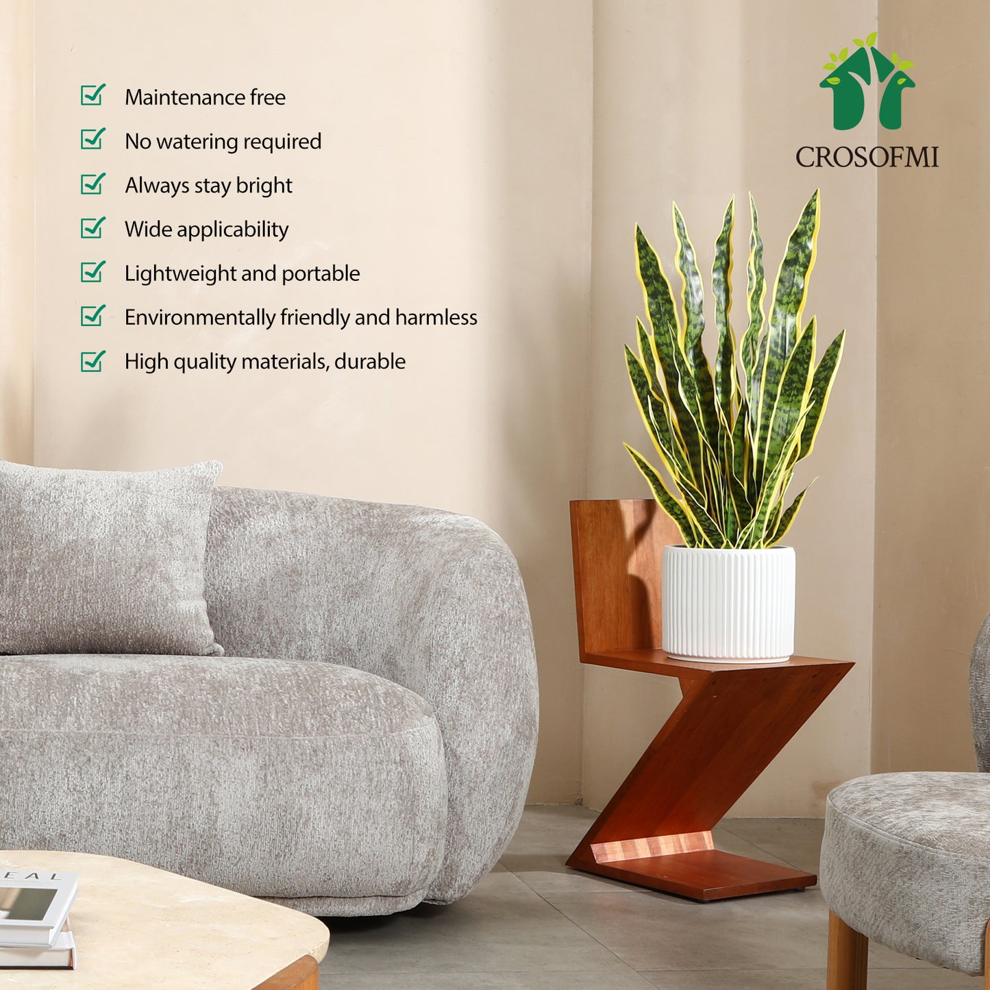 CROSOFMI Artificial Snake Plant 35 Inch Fake Sansevieria Tree with 32 Leaves Perfect Faux Mother in Law Plants in Pot for Indoor House Home Office Garden Modern Decoration Housewarming Gift,Yellow