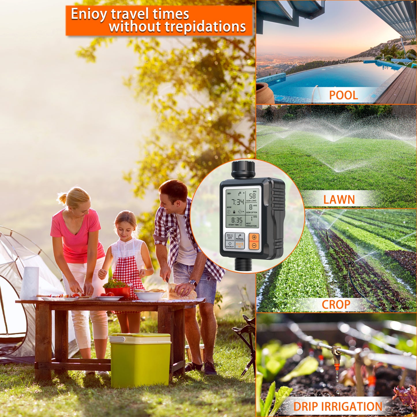 CROSOFMI Sprinkler Timer,Water Timer Digital Programmable Garden Lawn Hose Faucet Timer Irrigation System Controller/Child Lock Mode/Auto&Manual Mode/Rain Delay/3" HD Large Screen/IP65