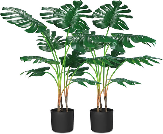 CROSOFMI Artificial Monstera Deliciosa Plant 37" Fake Tropical Palm Tree, Perfect Faux Swiss Cheese Plants in Pot for Indoor Outdoor House Home Office Garden Modern Decoration Housewarming Gift,2Pack