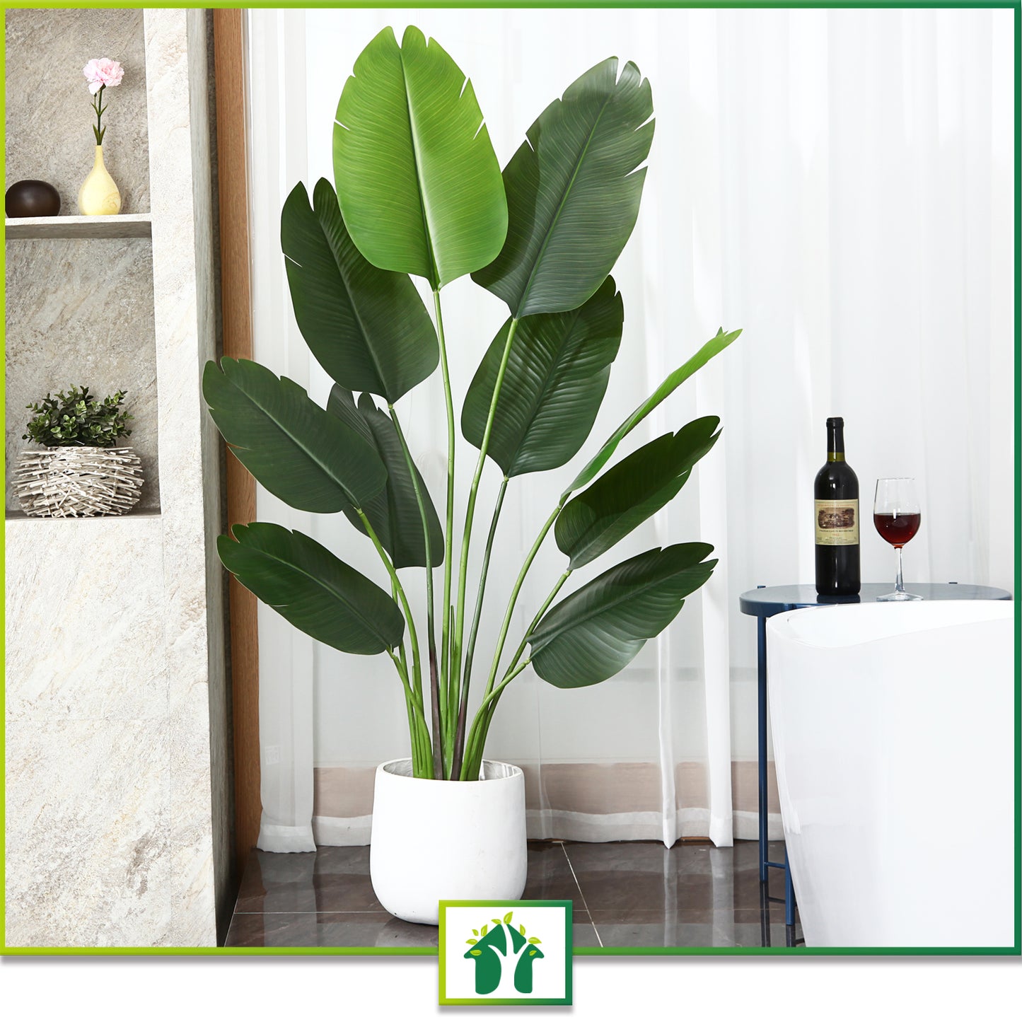 CROSOFMI Artificial Bird of Paradise Plant 5 Feet Fake Tropical Palm Tree with 10 Leaves,Perfect Faux Plants in Pot for Indoor Outdoor House Home Office Garden Modern Decoration Housewarming Gift，2pcs