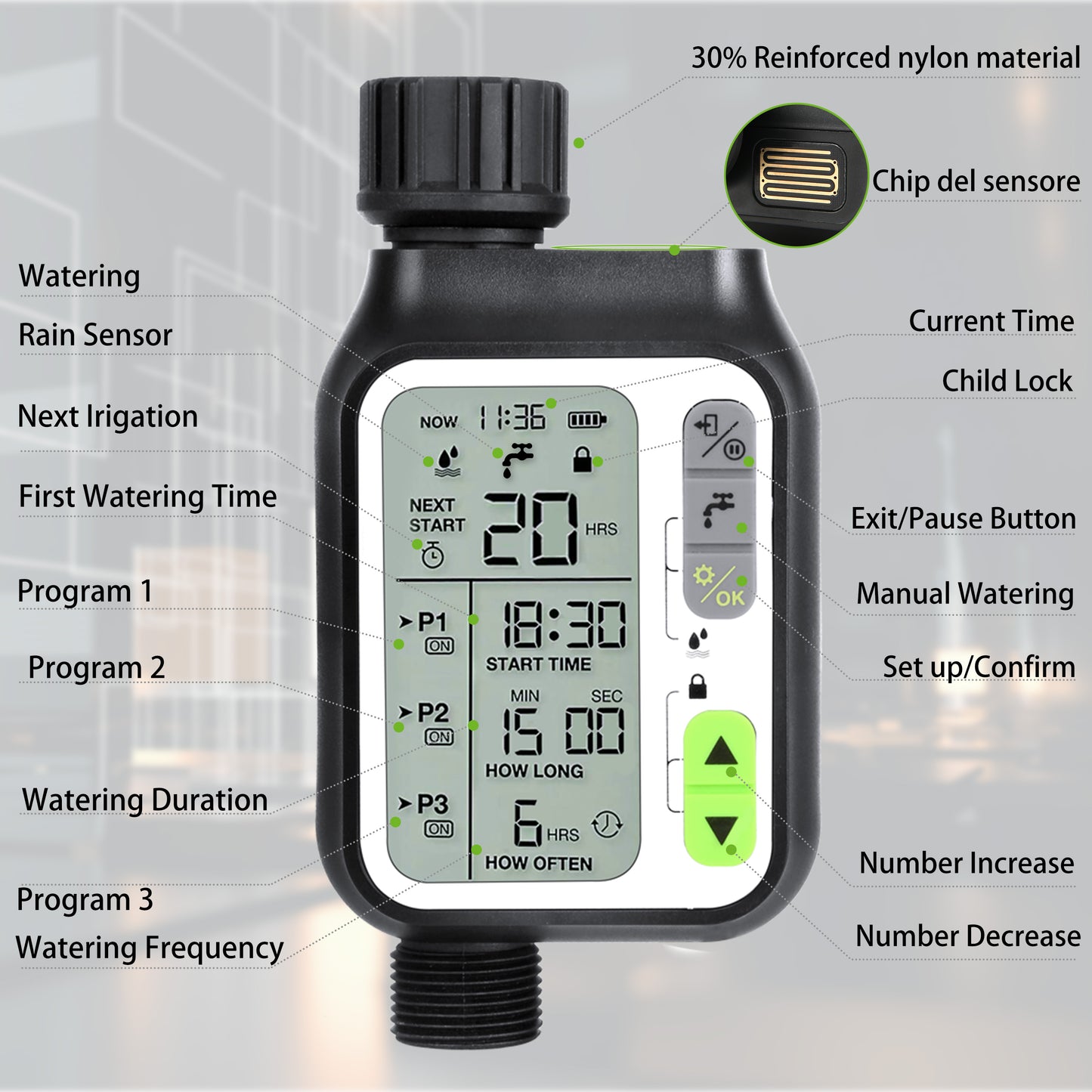 CROSOFMI Sprinkler Timer,Water Timer with 3 Separate Watering Programs and Rain Auto Sensor Function,Garden Lawn Hose Faucet Timer Irrigation System Controller/Child Lock/Rain Barrel/3.5' HD Screen