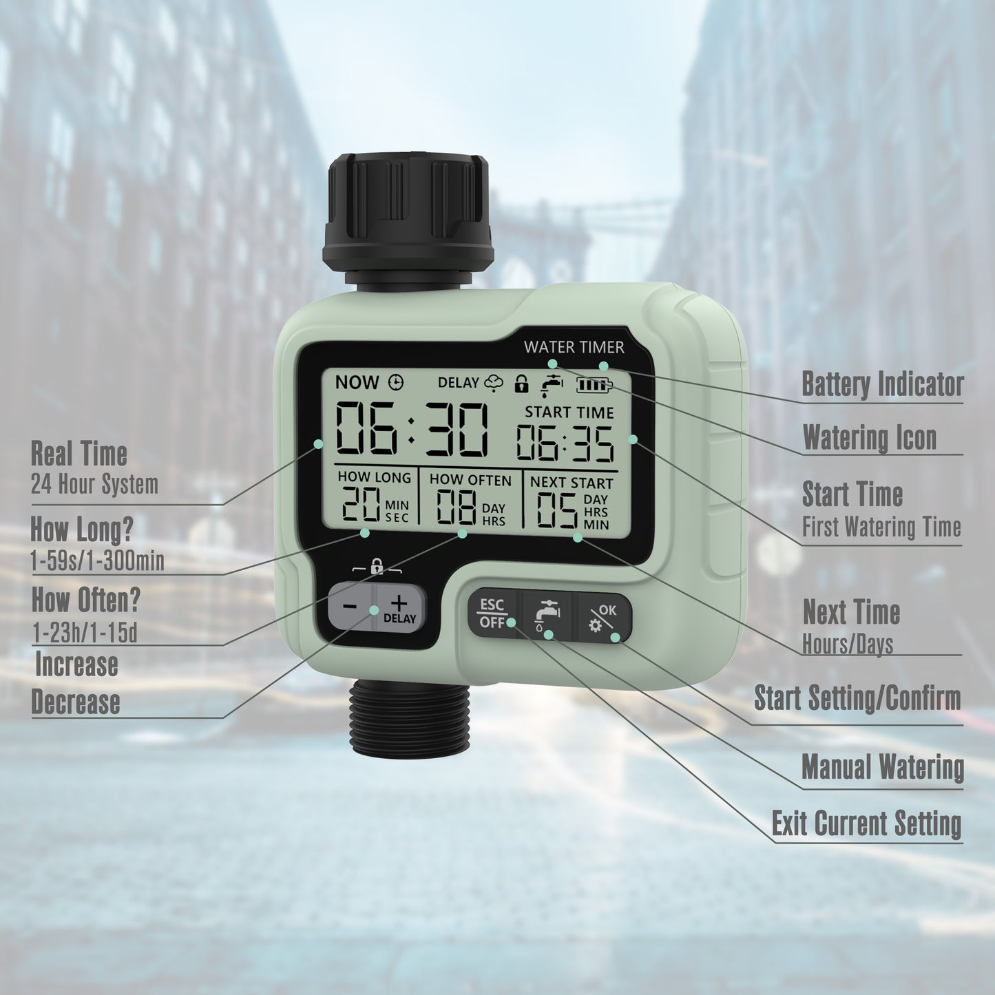 CROSOFMI Sprinkler Timer,Water Timer Digital Programmable Garden Lawn Hose Faucet Timer Irrigation System Controller/Child Lock Mode/Auto&Manual Mode/Rain Delay/IPX5 Blue