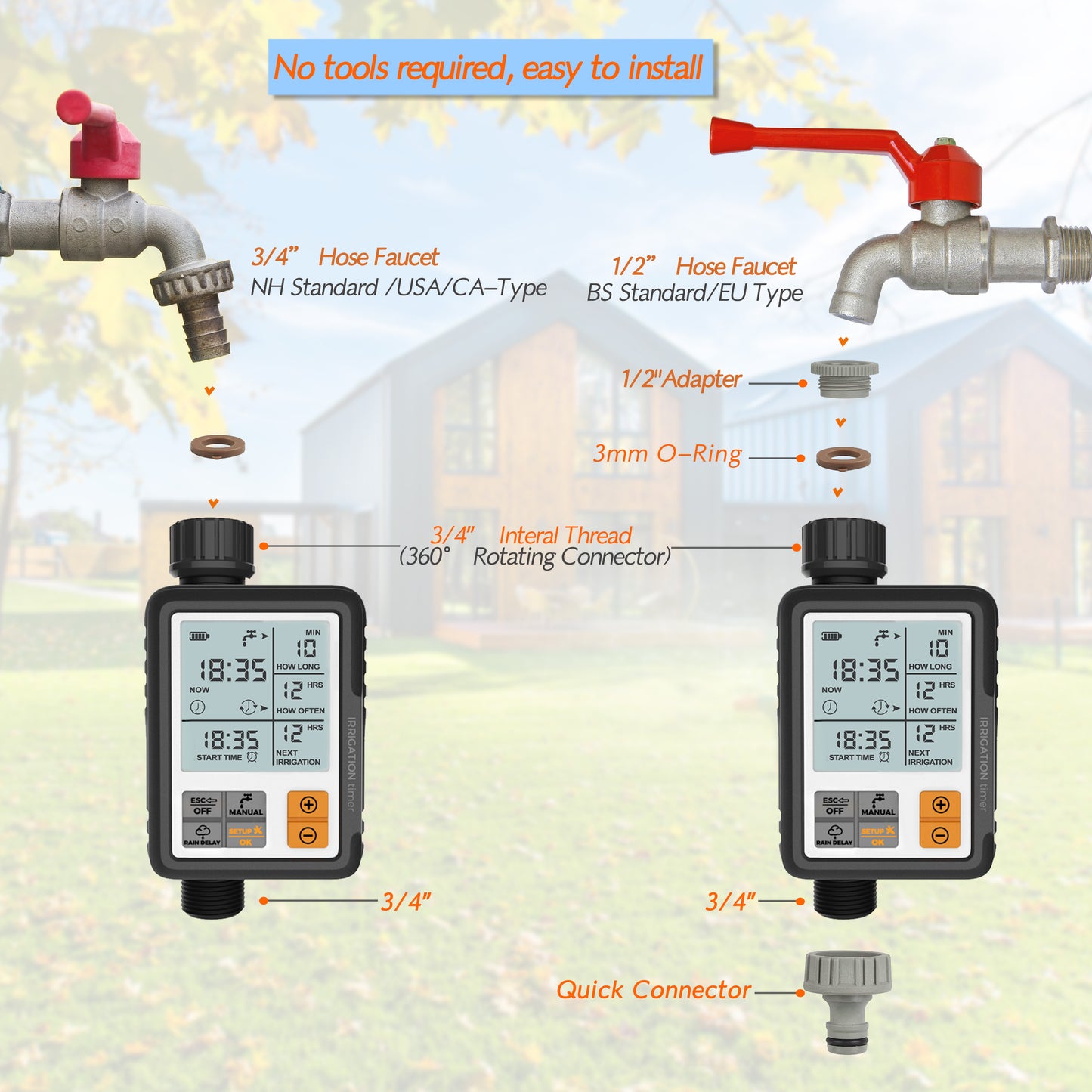 CROSOFMI Sprinkler Timer,Water Timer Digital Programmable Garden Lawn Hose Faucet Timer Irrigation System Controller/Child Lock Mode/Auto&Manual Mode/Rain Delay/3" HD Large Screen/IP65
