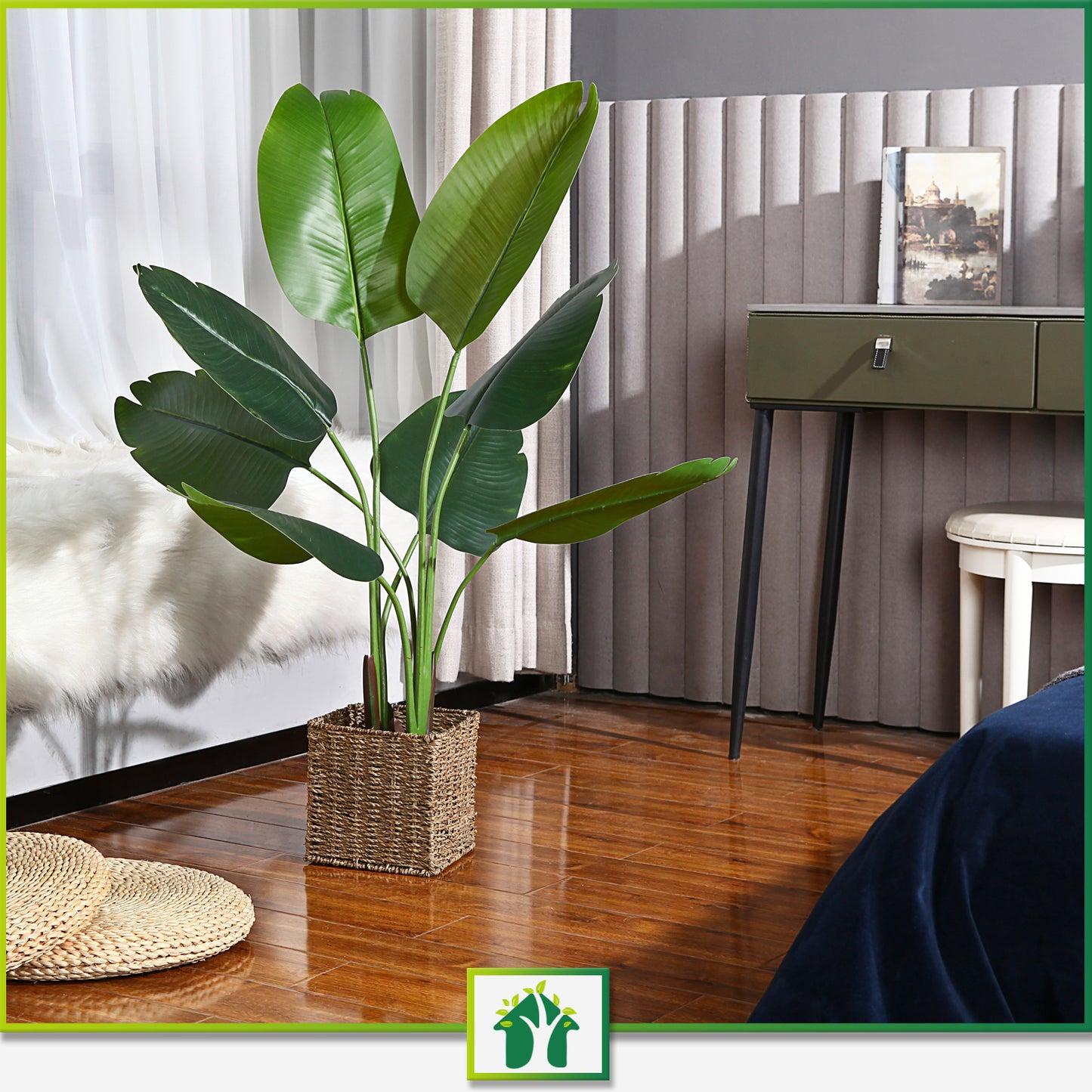 CROSOFMI Artificial Bird of Paradise Plant 4 Feet Fake Tropical Palm Tree with 8 Leaves,Perfect Faux Plants in Pot for Indoor Outdoor House Home Office Garden Modern Decoration Housewarming Gift，2pcs