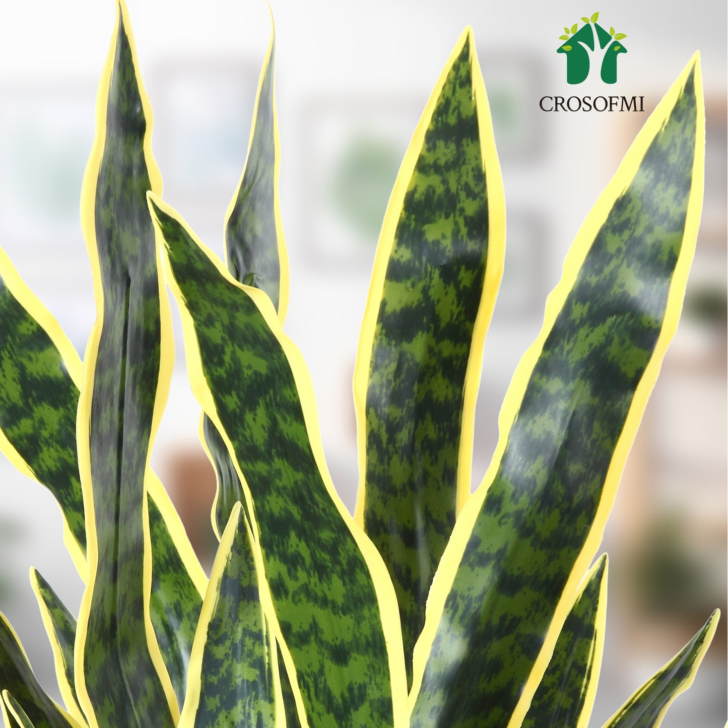CROSOFMI Artificial Snake Plant 35 Inch Fake Sansevieria Tree with 32 Leaves Perfect Faux Mother in Law Plants in Pot for Indoor House Home Office Garden Modern Decoration Housewarming Gift,Yellow，2pcs