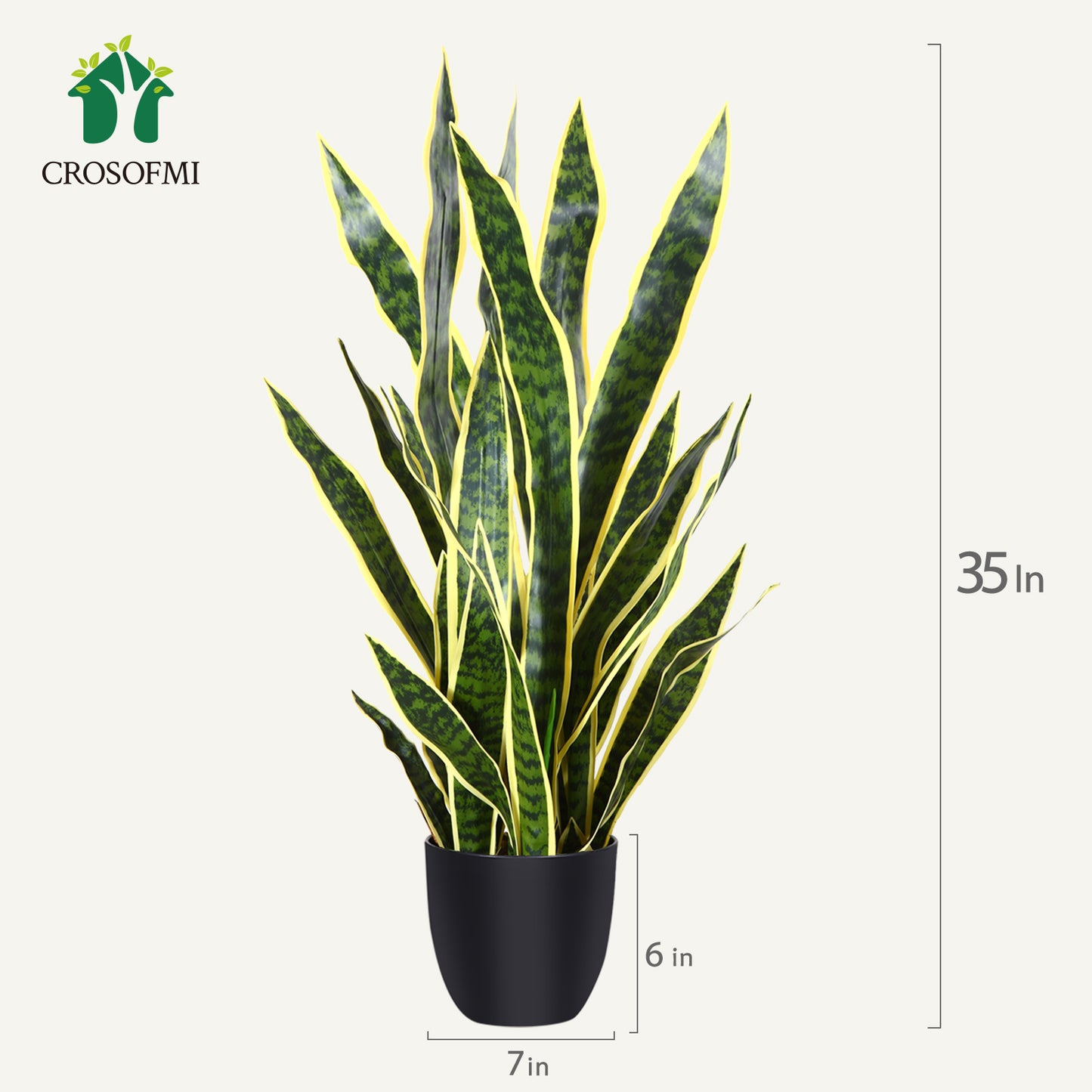 CROSOFMI Artificial Snake Plant 35 Inch Fake Sansevieria Tree with 32 Leaves Perfect Faux Mother in Law Plants in Pot for Indoor House Home Office Garden Modern Decoration Housewarming Gift,Yellow，2pcs