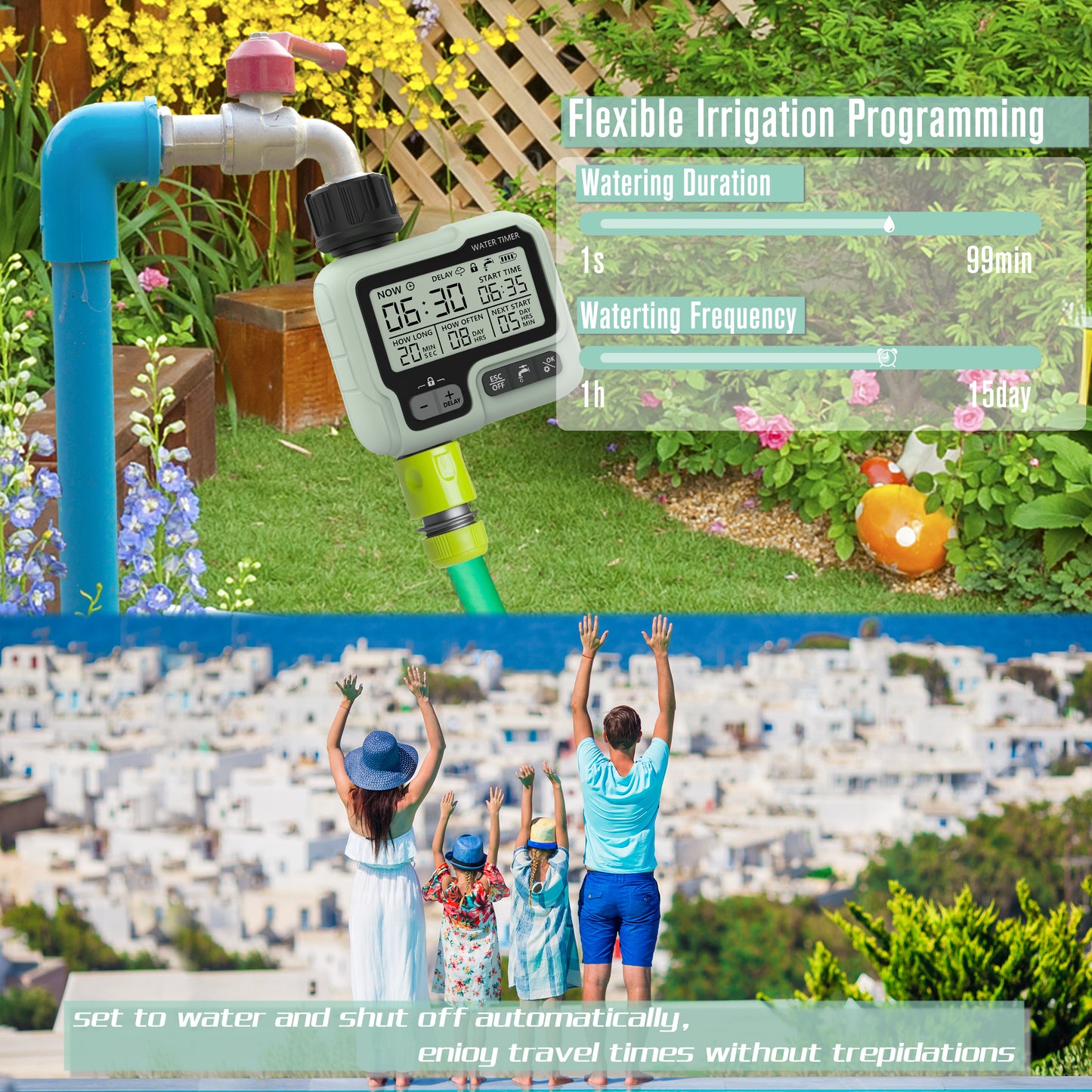 CROSOFMI Sprinkler Timer,Water Timer Digital Programmable Garden Lawn Hose Faucet Timer Irrigation System Controller/Child Lock Mode/Auto&Manual Mode/Rain Delay/IPX5 Blue
