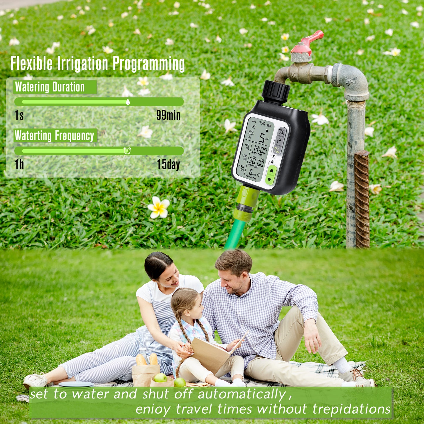 CROSOFMI Sprinkler Timer,Water Timer with 3 Separate Watering Programs and Rain Auto Sensor Function,Garden Lawn Hose Faucet Timer Irrigation System Controller/Child Lock/Rain Barrel/3.5' HD Screen