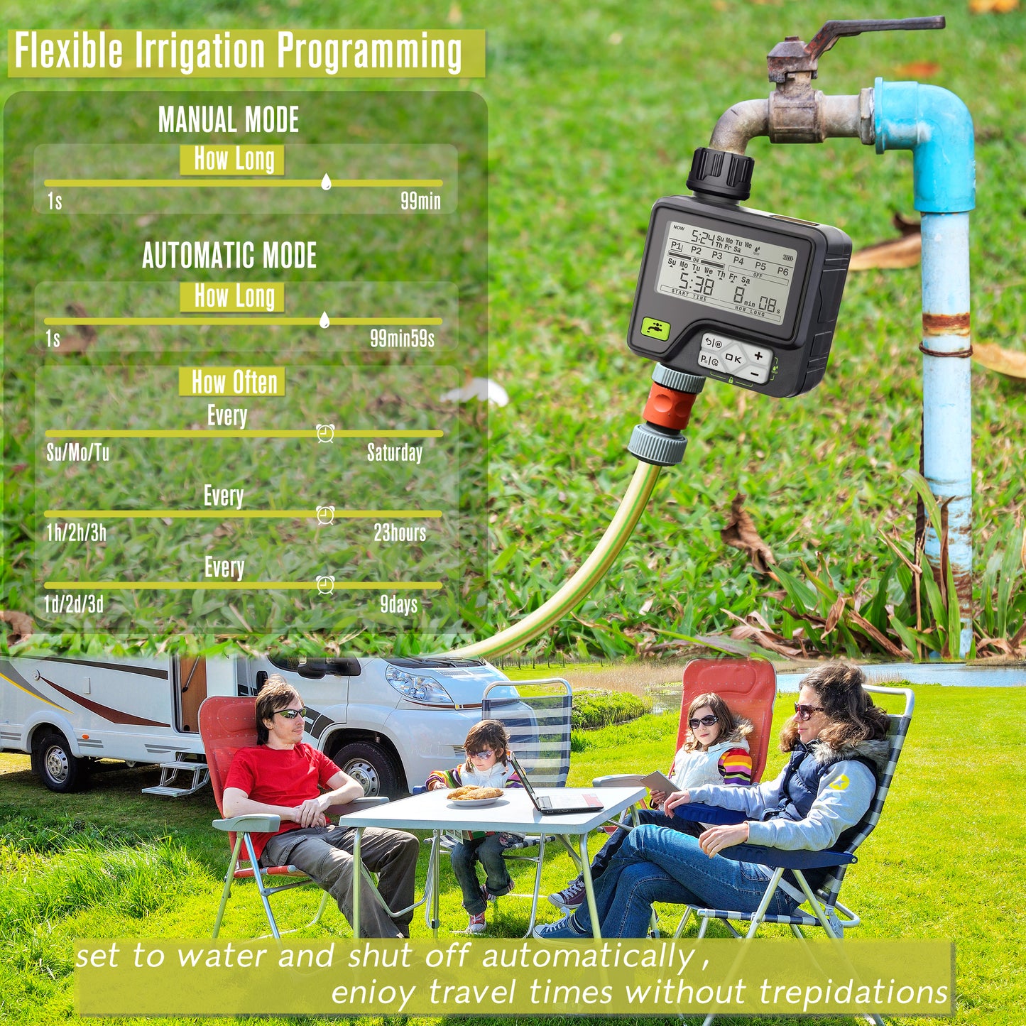 CROSOFMI Sprinkler Timer,Water Timer with 6 Separate Watering Programs Hose Timer with Rain Auto Sensor Function,Week System，Child Lock,Garden Lawn Faucet Timer,Drip Irrigation System Controller,IPX5