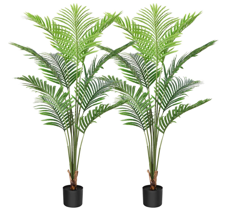 CROSOFMI Artificial Areca Palm Tree 5 Feet Fake Tropical Palm Tree,Perfect Faux Dypsis Lutescens Plants in Pot for Indoor Outdoor Home Office Garden Modern Decoration Housewarming Gift，2pcs