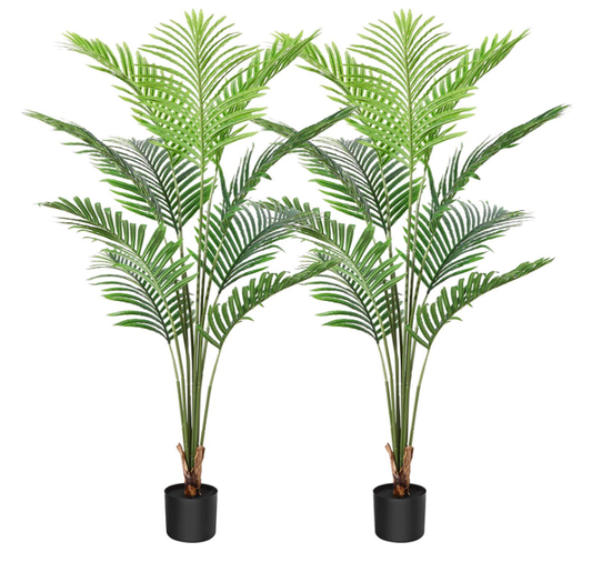 CROSOFMI Artificial Areca Palm Tree 5 Feet Fake Tropical Palm Tree,Perfect Faux Dypsis Lutescens Plants in Pot for Indoor Outdoor Home Office Garden Modern Decoration Housewarming Gift，2pcs